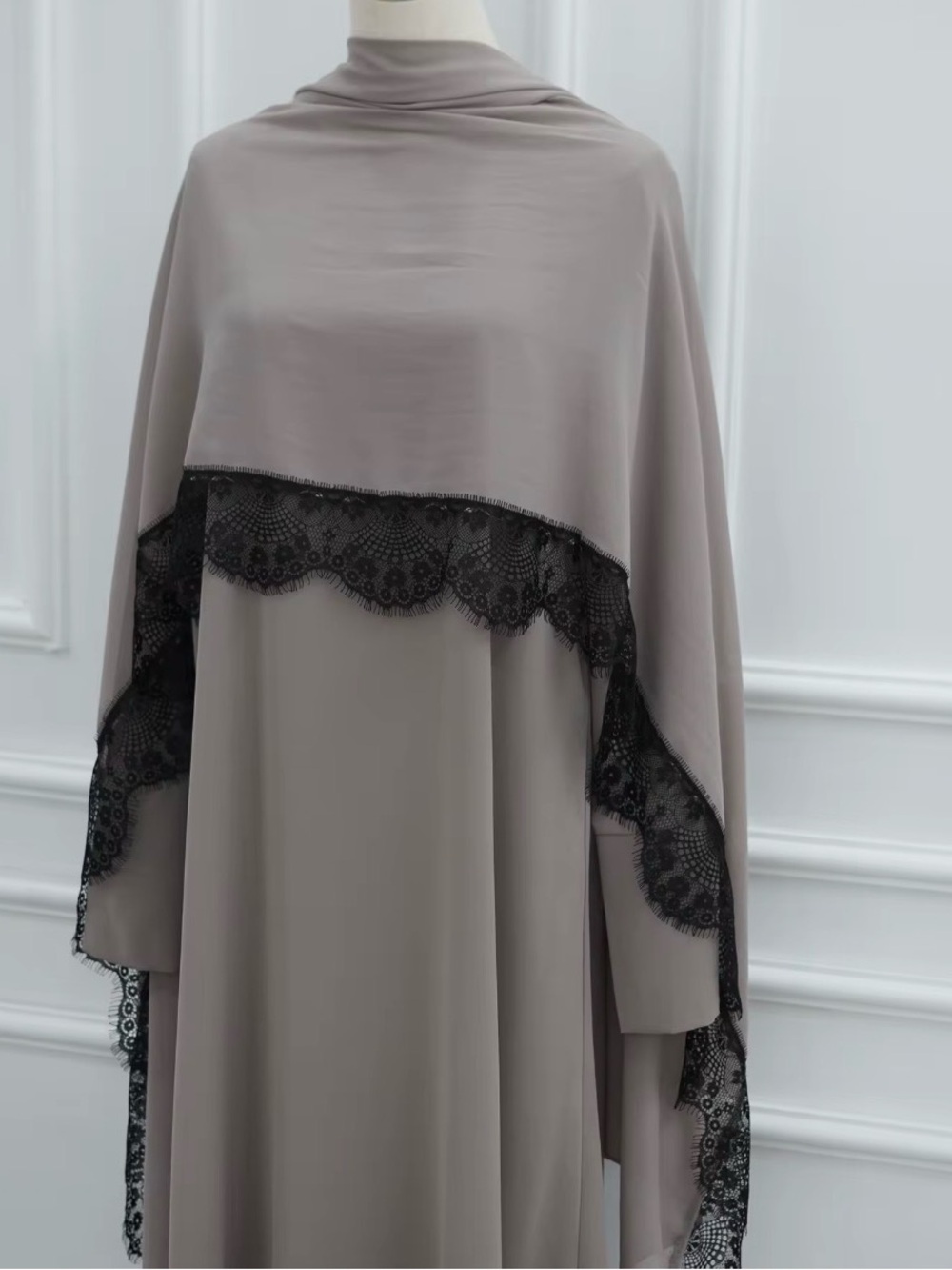 Two Piece Nida Abaya Set w/Lace Trim + Chiffon Shayla – Size Small – Modest Wear - Picture 6 of 7